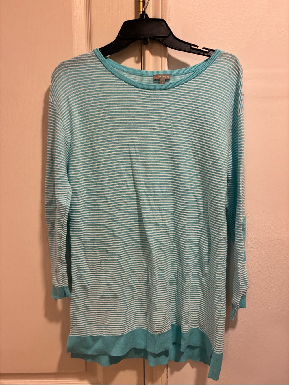 Talbots Aqua Turquoise White Stripe Lightweight Crewneck Tunic Medium